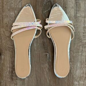 Super cute opalescent sandal slides